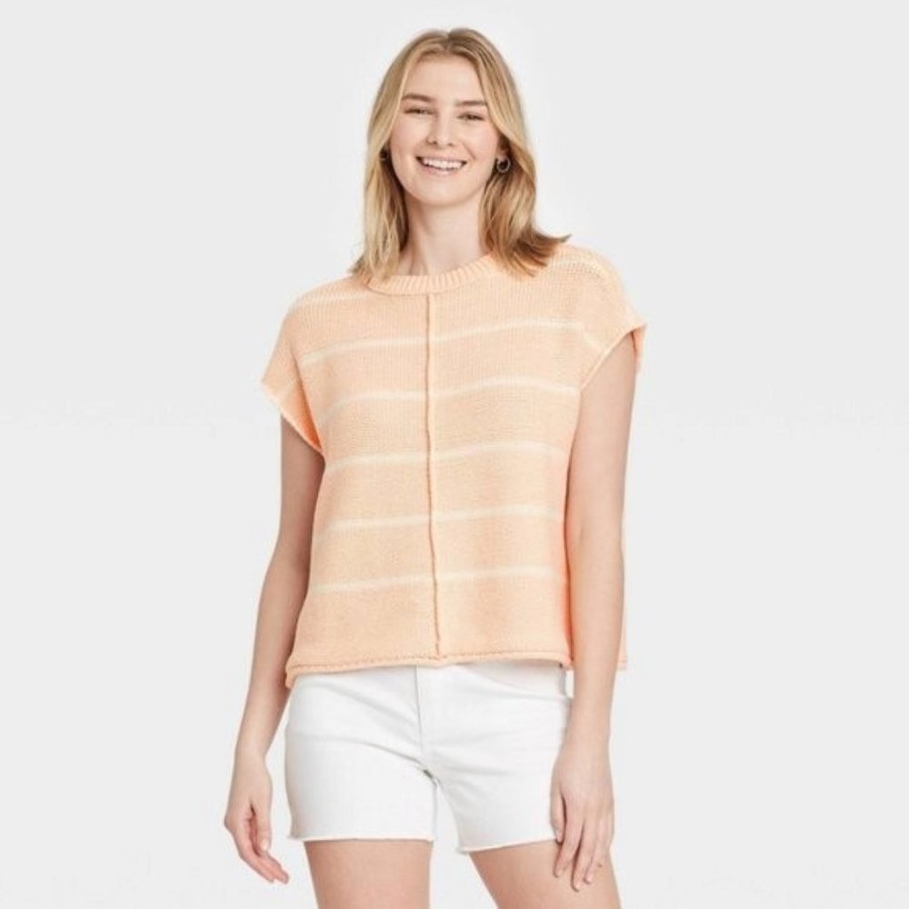 Universal Thread Peach and Cream Striped Knit Sweater Size Large